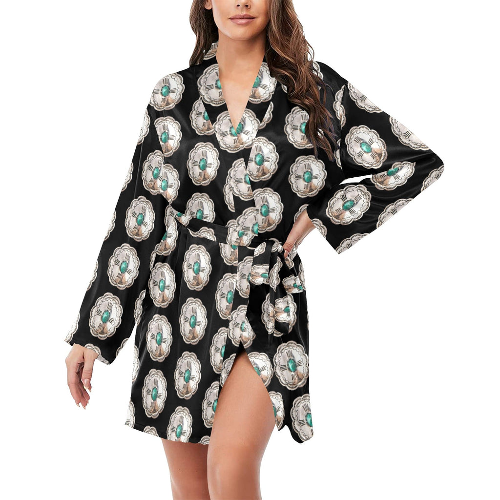 Baha Ranch Silver Concho Women's Long Sleeve Belted Satin Feel Dressing Lounge Robe by Baha Ranch Western Wear