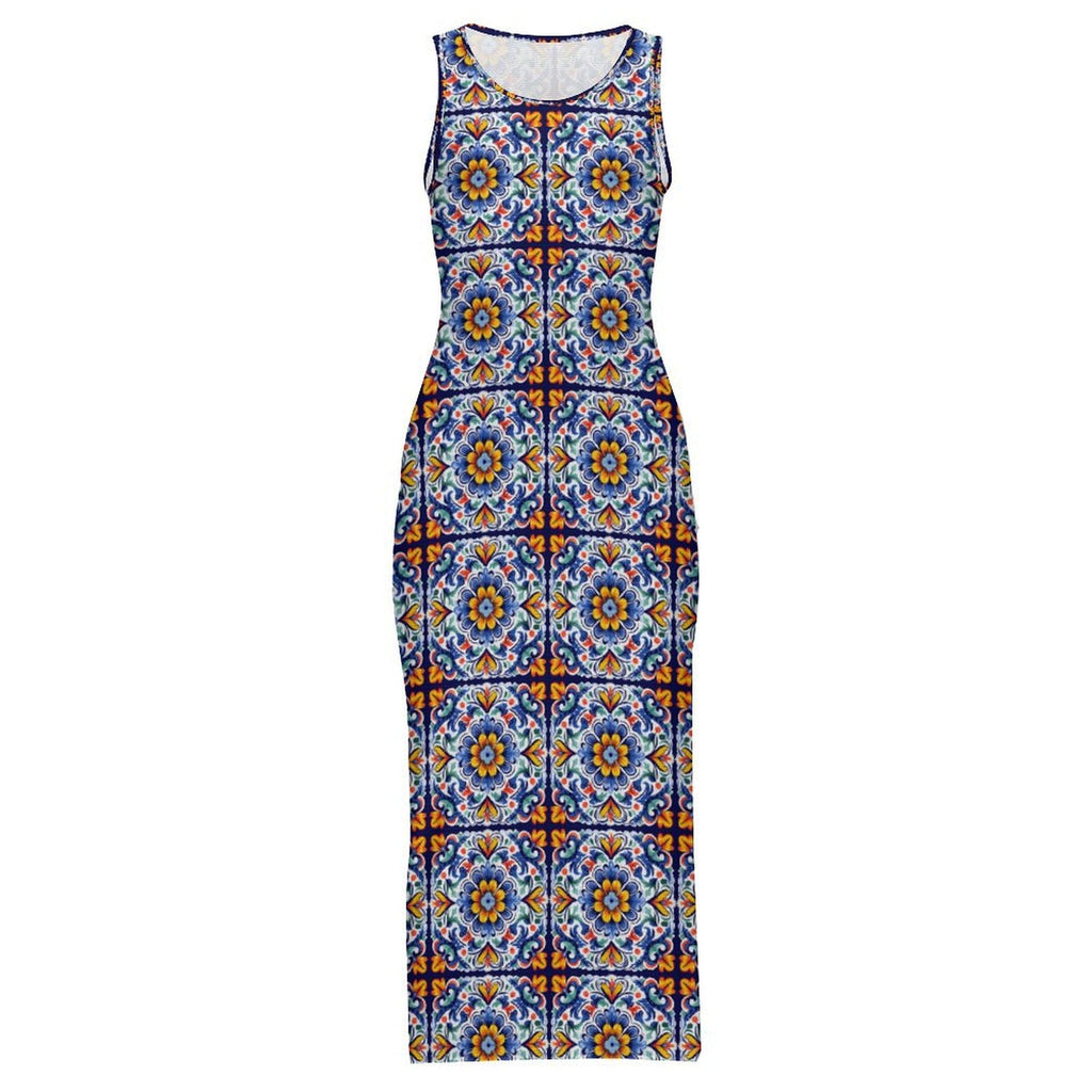 Baha Ranch Colores de Mexico Talavera Sleeveless Bodycon Side Slit Long Dress by Baha Ranch Western Wear - product image 5