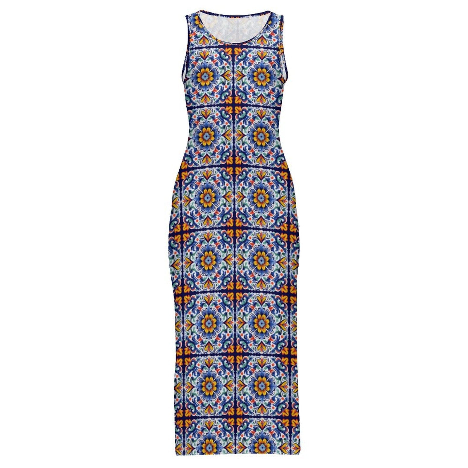 Baha Ranch Colores de Mexico Talavera Sleeveless Bodycon Side Slit Long Dress by Baha Ranch Western Wear - product image 5