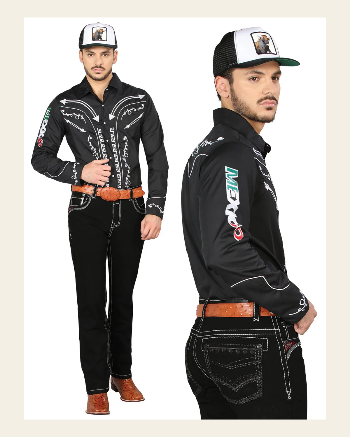 Centenario Bootcut Denim Jeans - Black 44966 on a warm cream background
