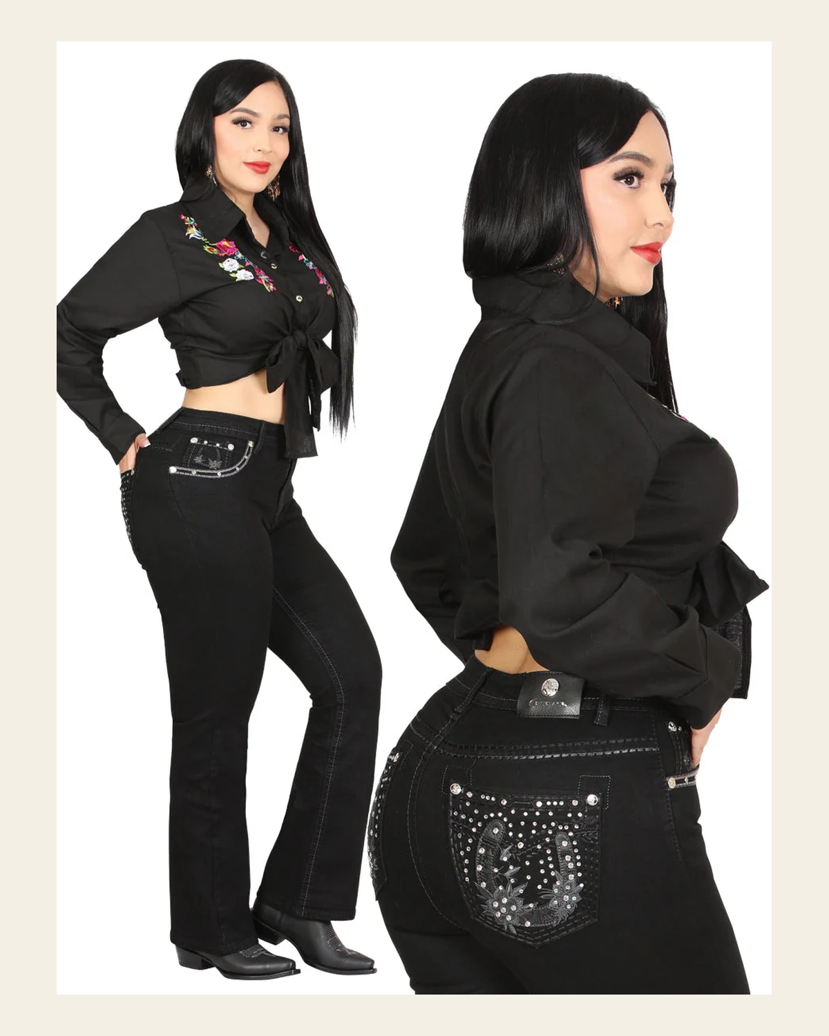 Centenario Bootcut Denim Jeans - Black 45026 on a warm cream background