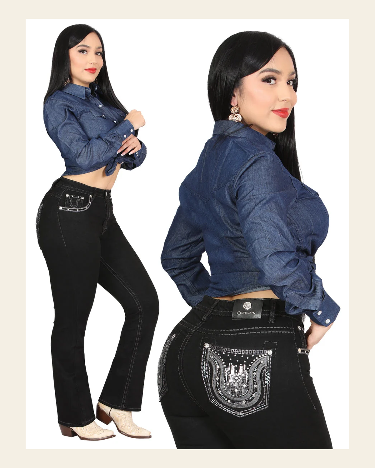 Centenario Bootcut Denim Jeans - Black 45028 on a warm cream background