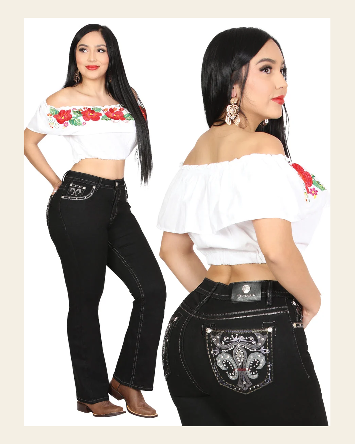 Centenario Bootcut Denim Jeans - Black 45030 on a warm cream background