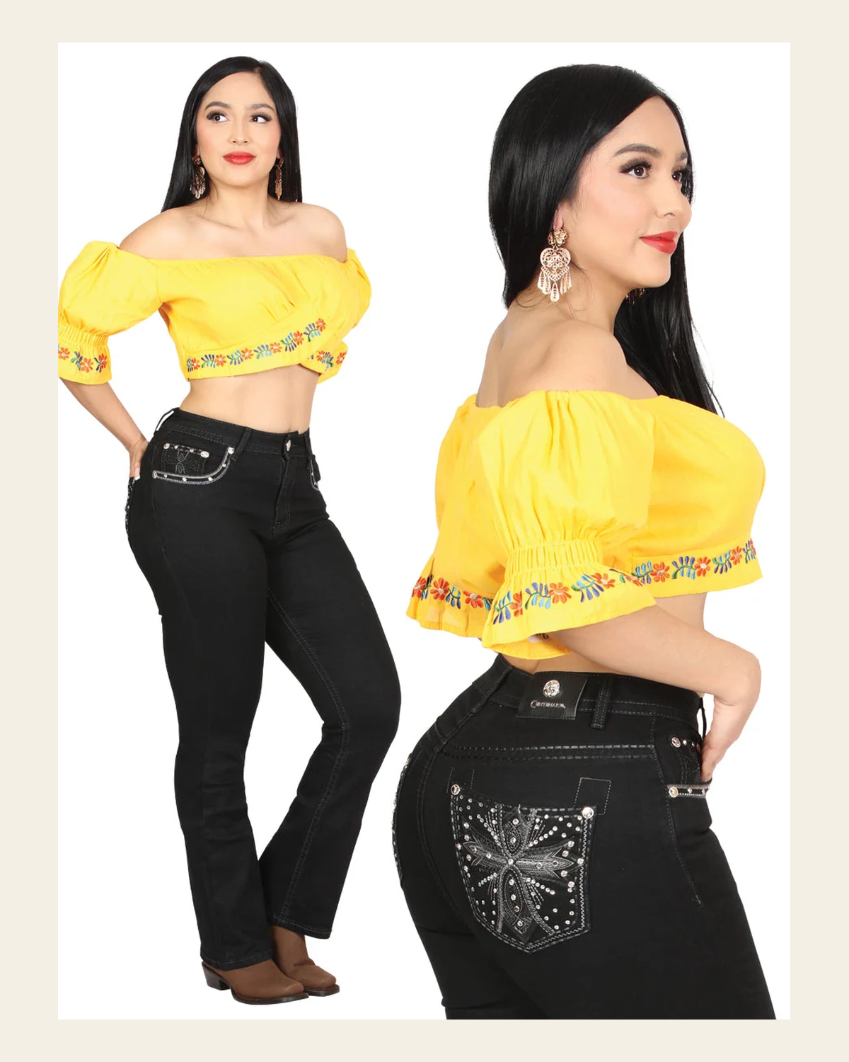 Centenario Bootcut Denim Jeans - Black 45322 on a warm cream background