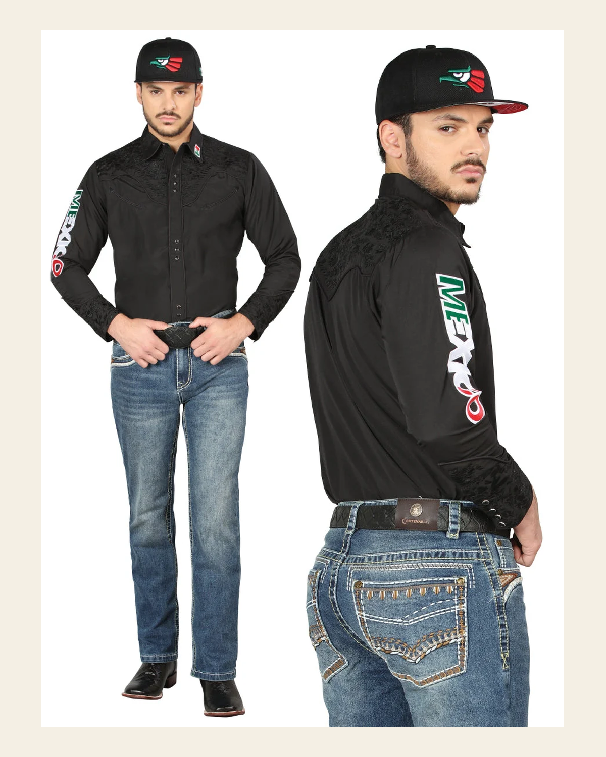 Centenario Bootcut Denim Jeans - Dark Blue 44967 on a warm cream background