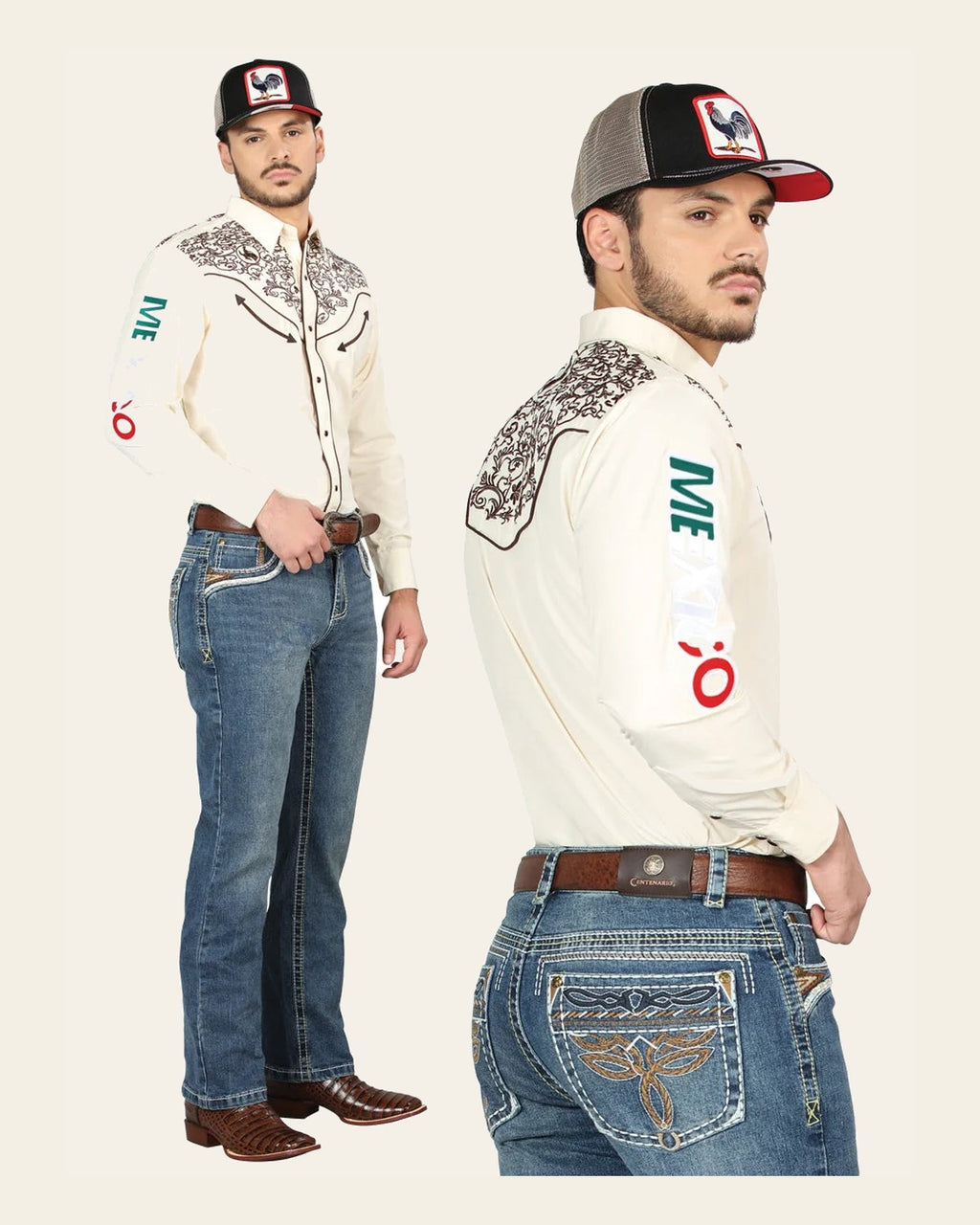 Centenario Bootcut Denim Jeans - Dark Blue 44969 on a warm cream background