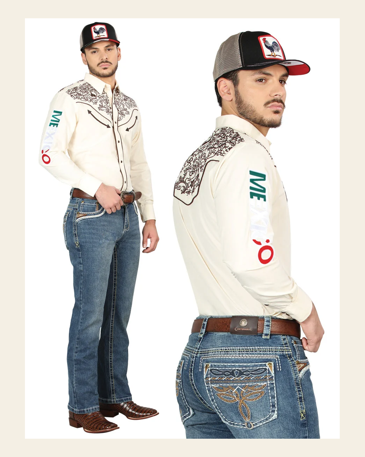 Centenario Bootcut Denim Jeans - Dark Blue 44969 on a warm cream background