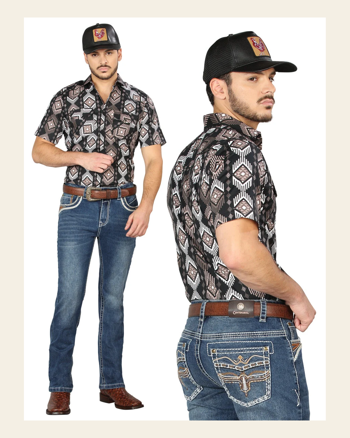 Centenario Bootcut Denim Jeans - Dark Blue 44970 on a warm cream background