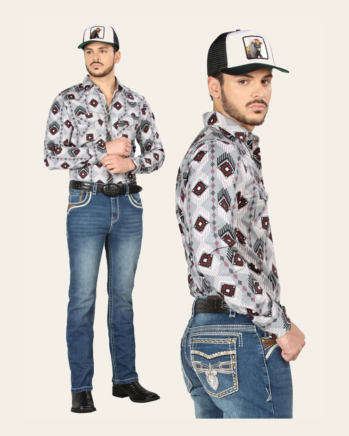 Centenario Bootcut Denim Jeans - Dark Blue 44974 on a warm cream background