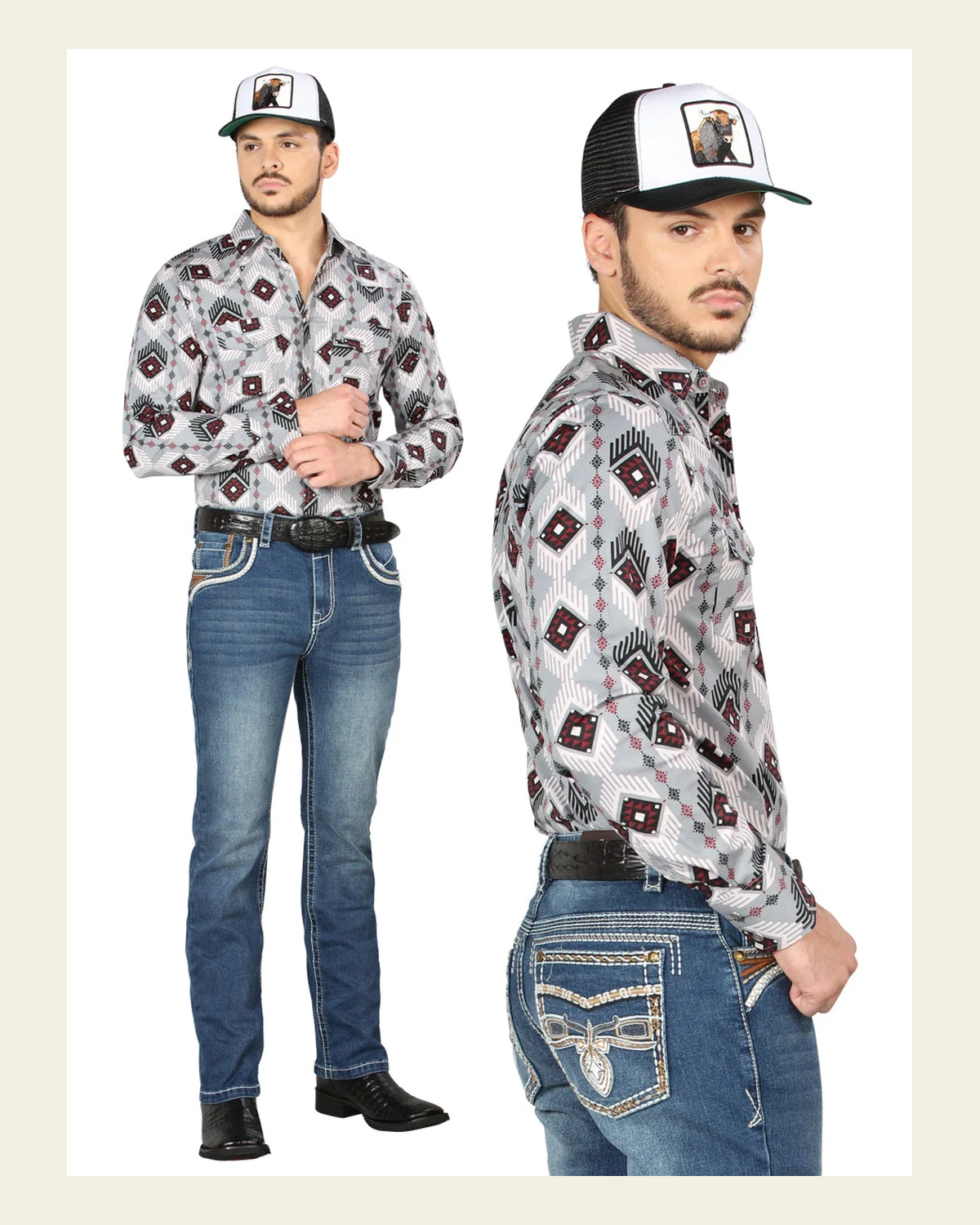 Centenario Bootcut Denim Jeans - Dark Blue 44974 on a warm cream background