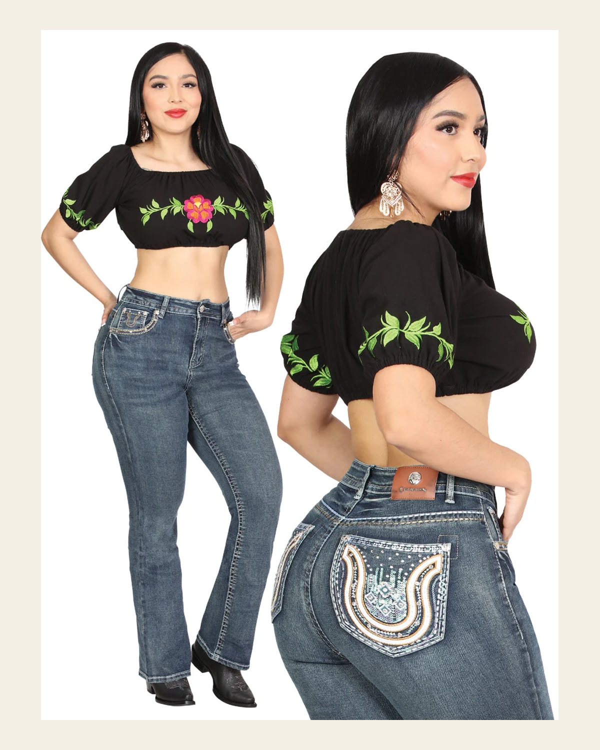 Centenario Bootcut Denim Jeans - Dark Blue 45029 on a warm cream background