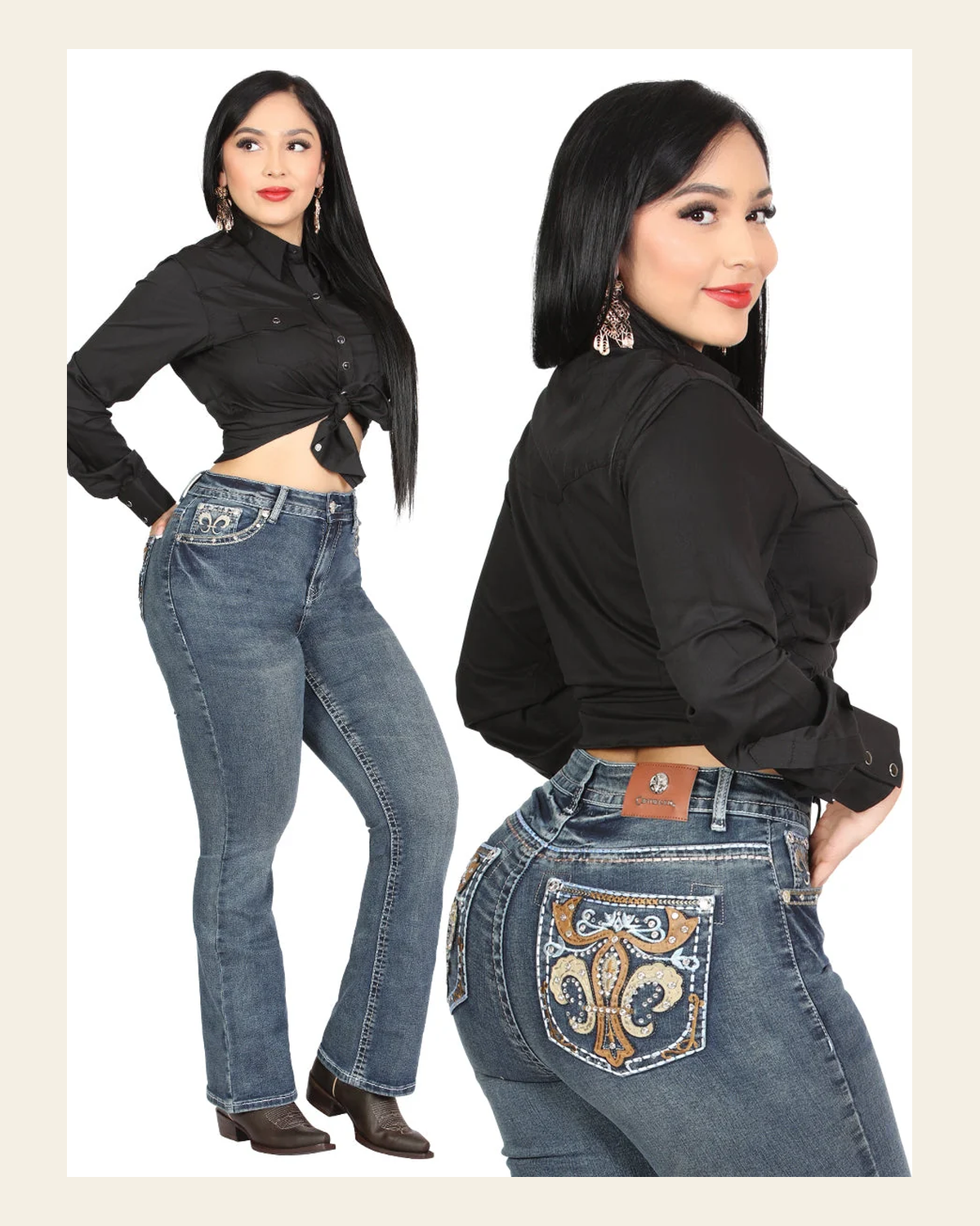 Centenario Bootcut Denim Jeans - Dark Blue 45031 on a warm cream background