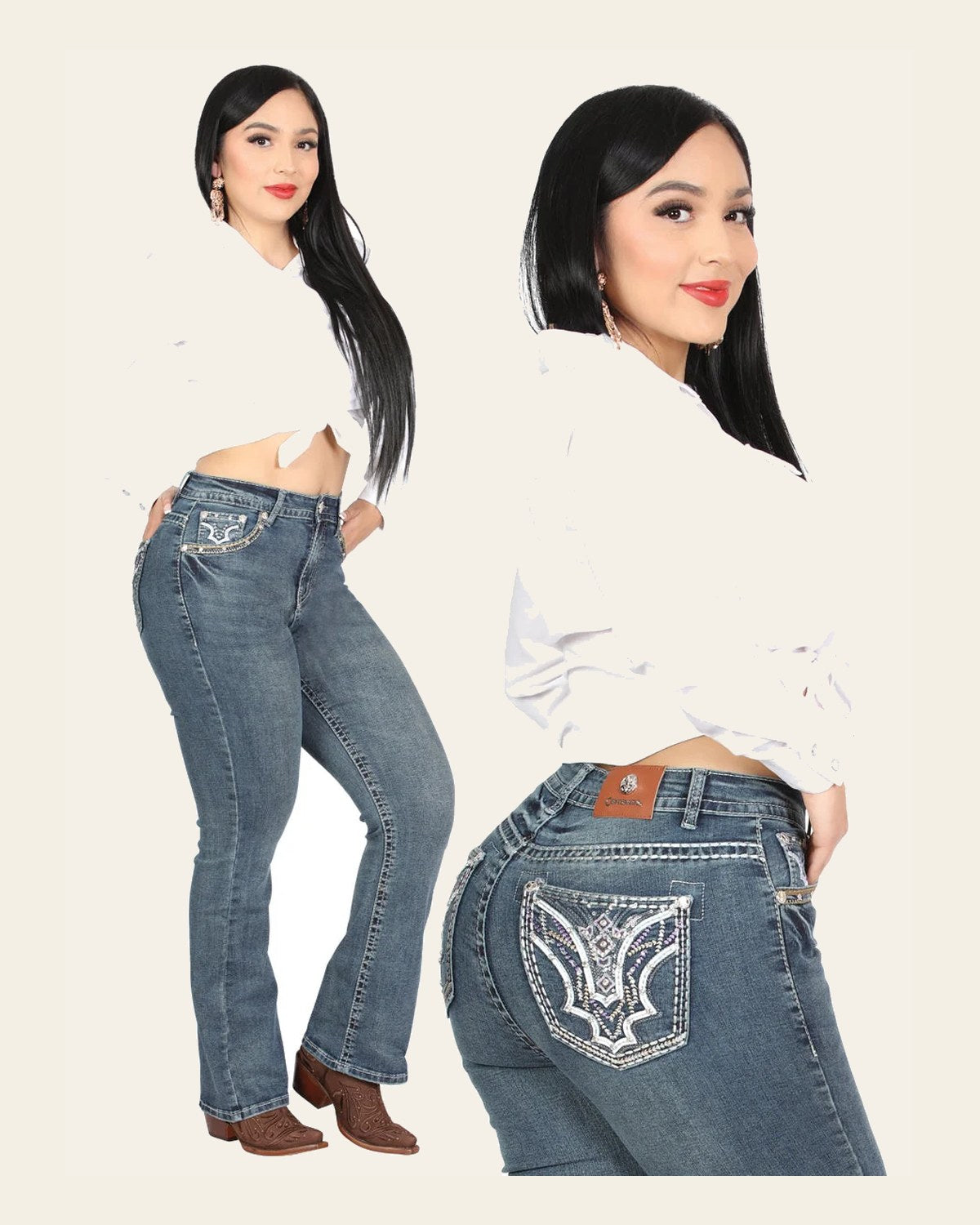Centenario Bootcut Denim Jeans - Dark Blue 45032 on a warm cream background
