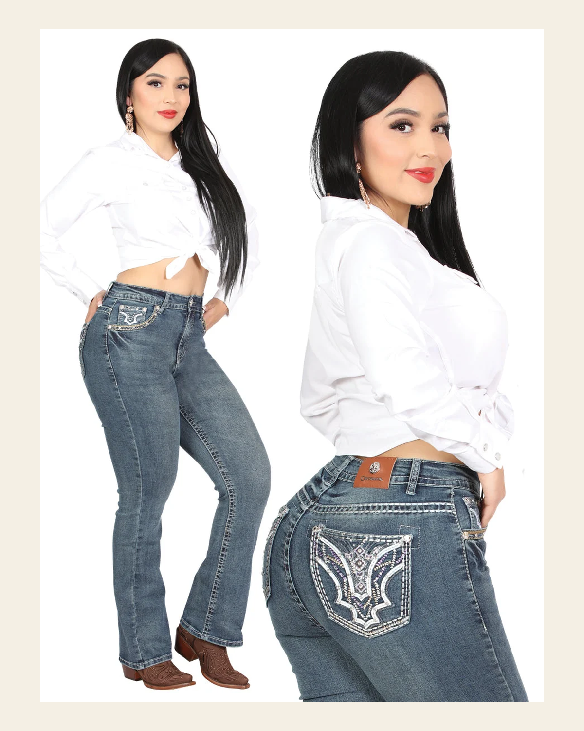 Centenario Bootcut Denim Jeans - Dark Blue 45032 on a warm cream background