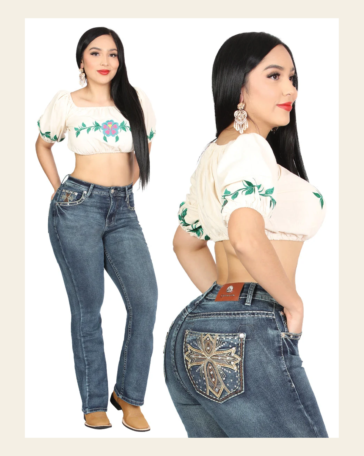 Centenario Bootcut Denim Jeans - Dark Blue 45323 on a warm cream background