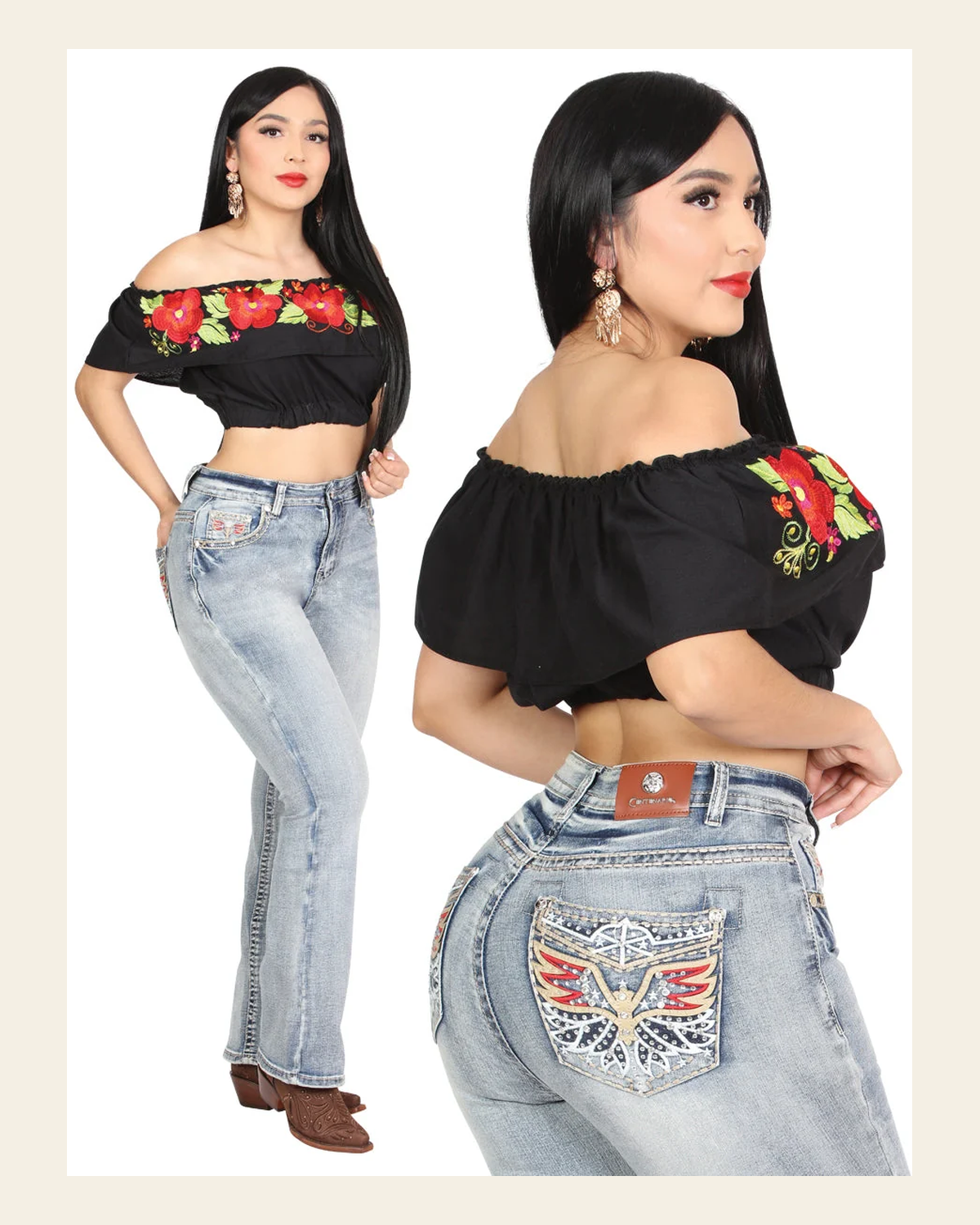Centenario Bootcut Denim Jeans - Light Blue 45325 on a warm cream background