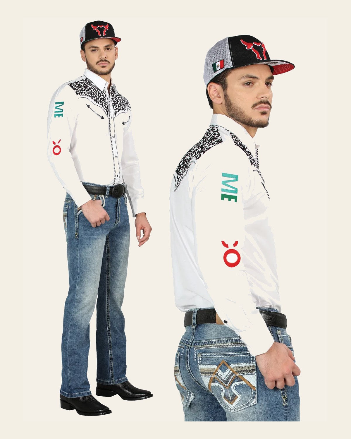 Centenario Bootcut Denim Jeans - Medium Blue 44965 on a warm cream background