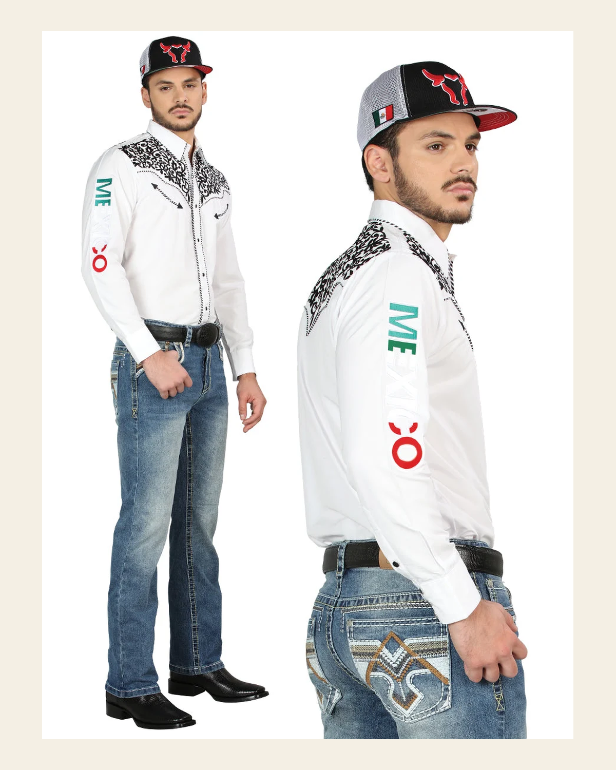 Centenario Bootcut Denim Jeans - Medium Blue 44965 on a warm cream background