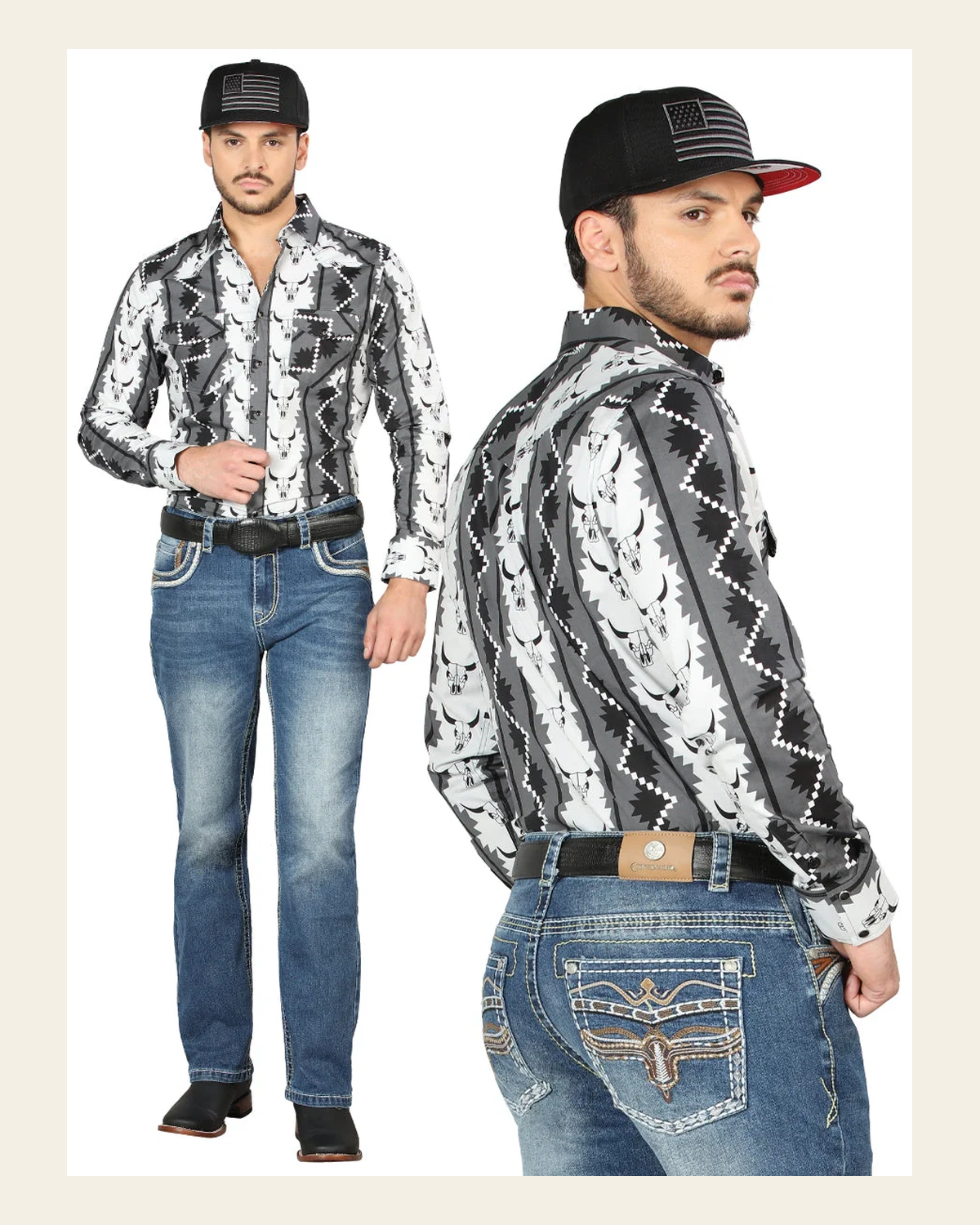 Centenario Bootcut Denim Jeans - Medium Blue 44971 on a warm cream background