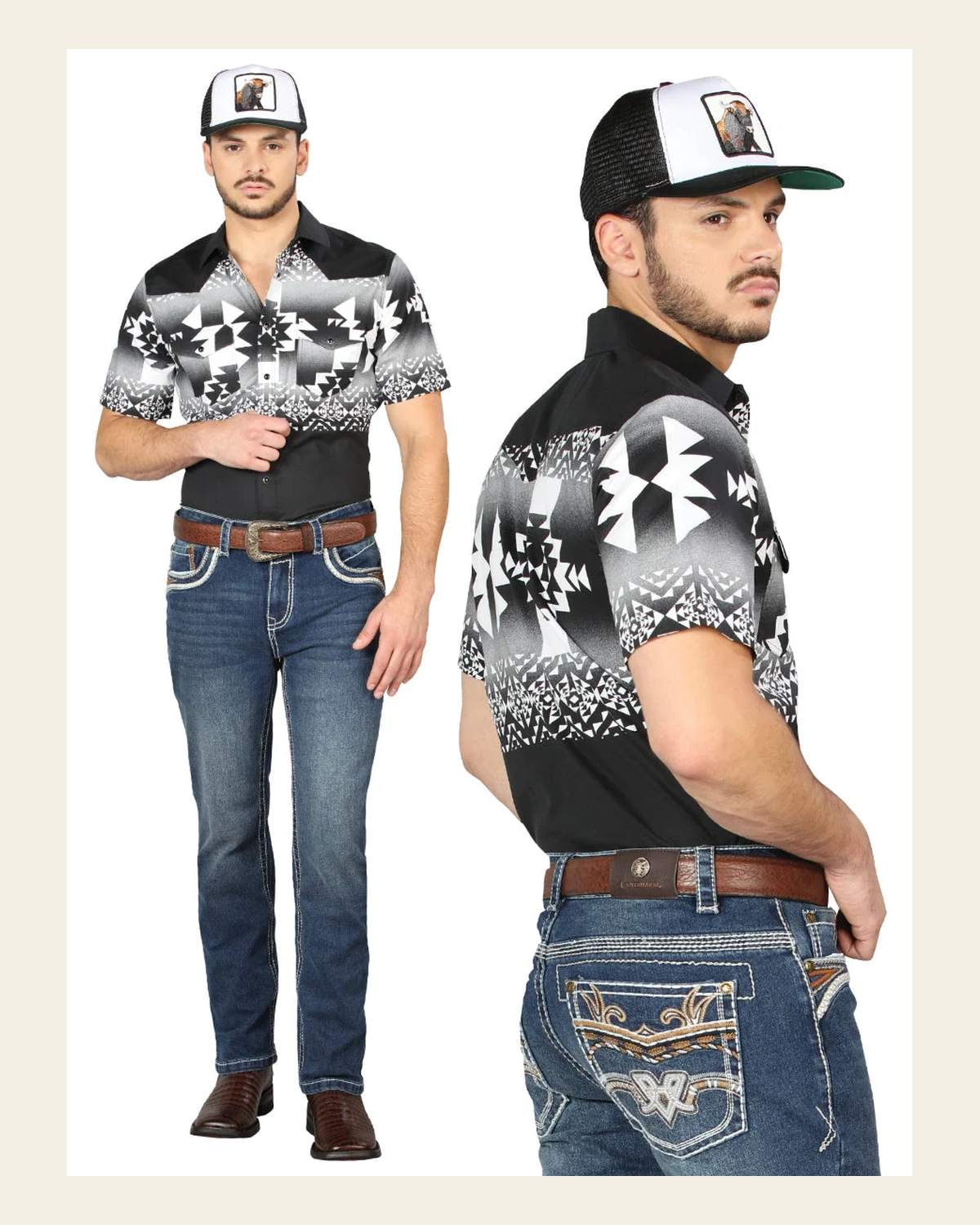 Centenario Bootcut Denim Jeans - Medium Blue 44973 on a warm cream background