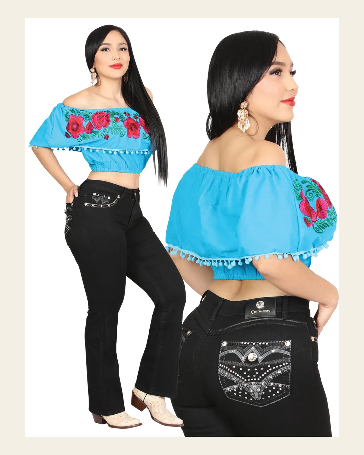 Centenario Hip-Up Bootcut Denim Jeans - Black 45319 on a warm cream background