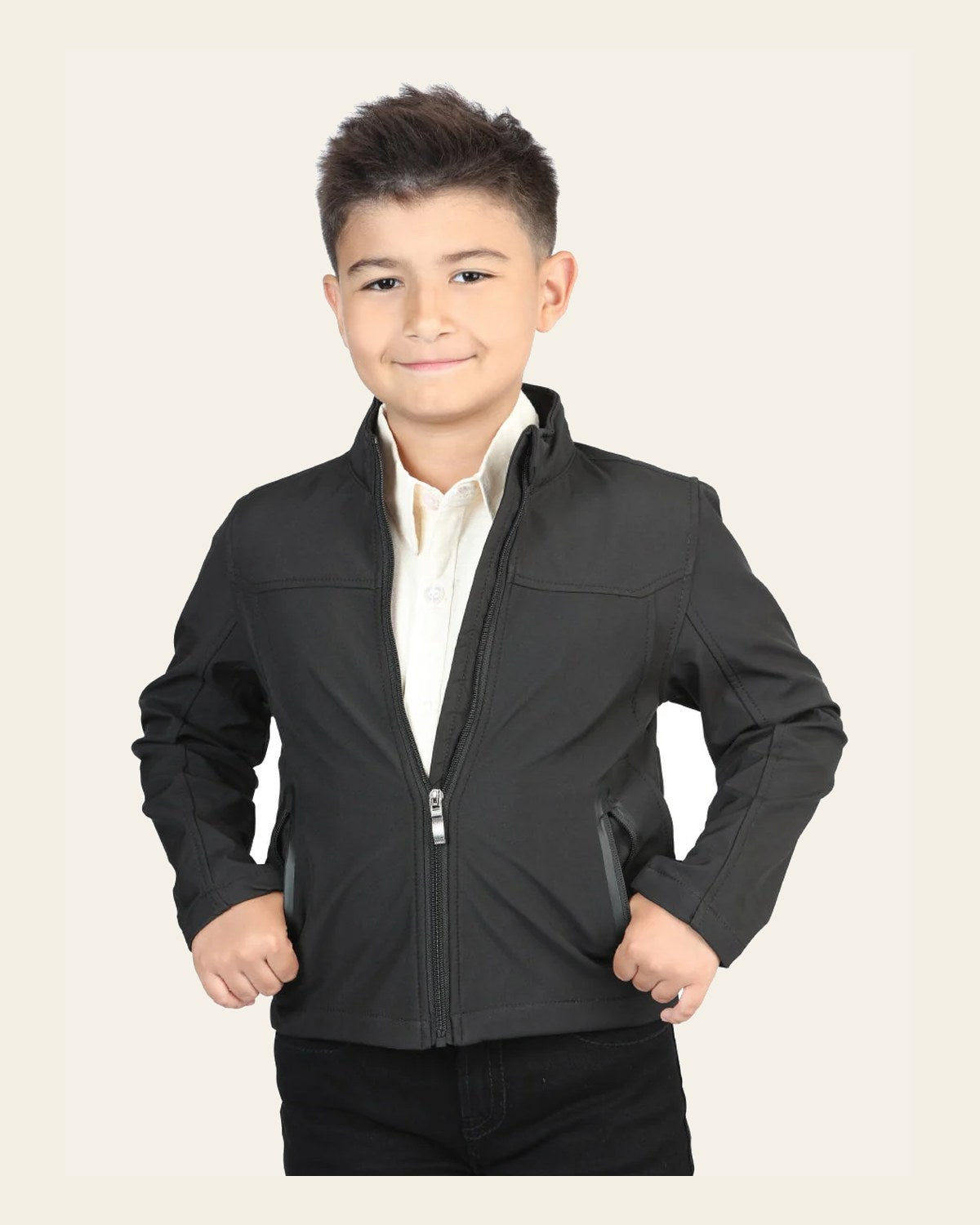 Centenario Kids Black Poly Jacket 127082 on a warm cream background