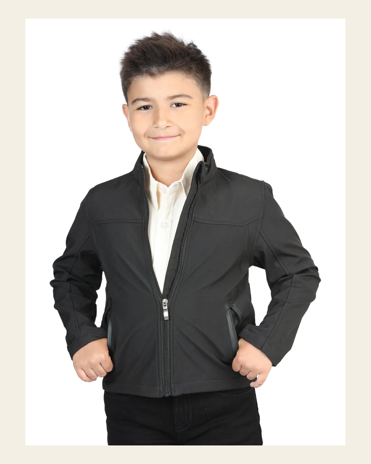 Centenario Kids Black Poly Jacket 127082 on a warm cream background