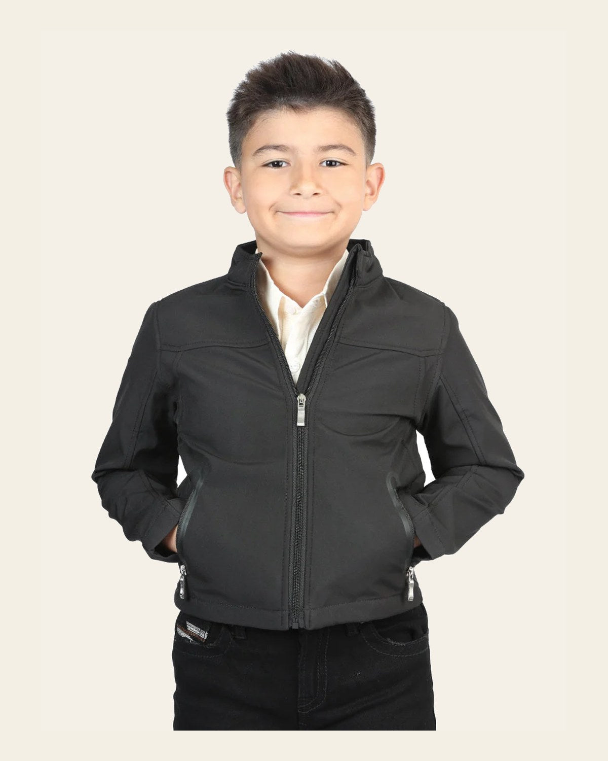 Centenario Kids Black Poly Jacket 127085 on a warm cream background
