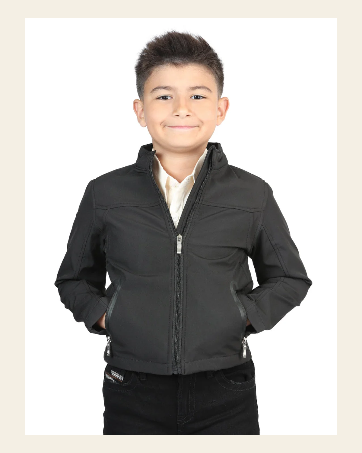 Centenario Kids Black Poly Jacket 127085 on a warm cream background