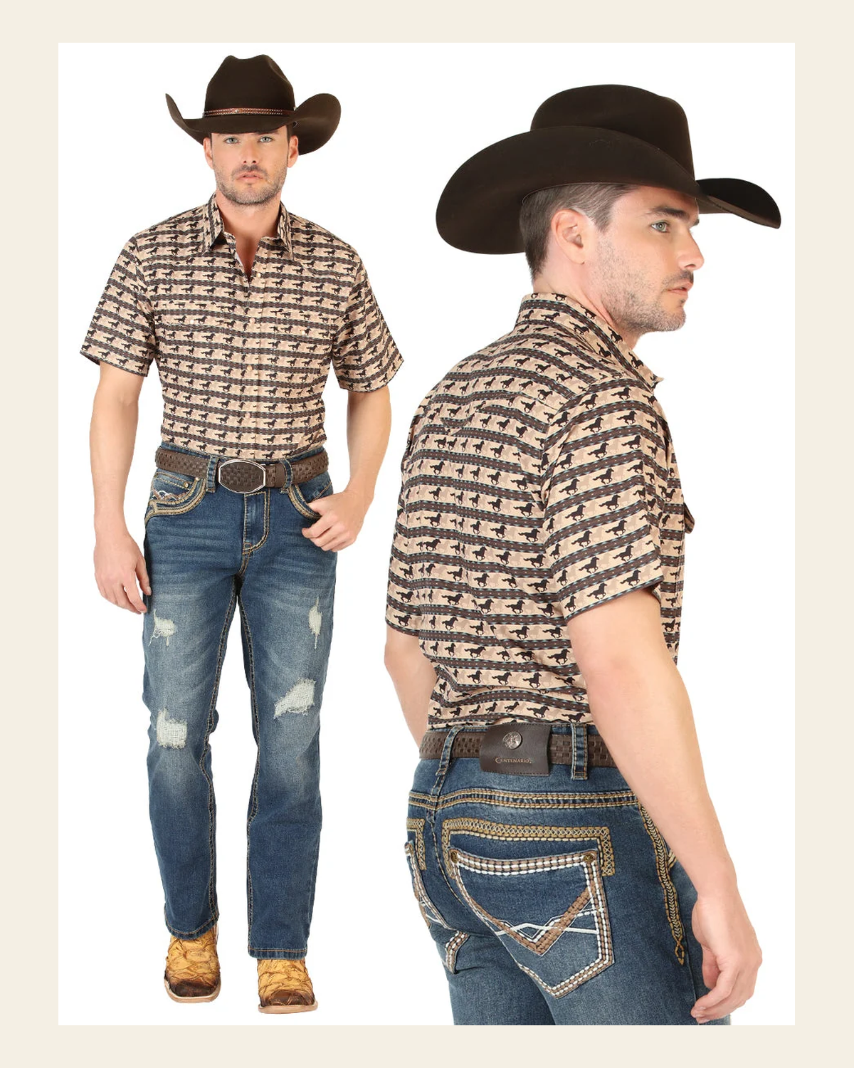 Centenario Men’s Bootcut Jeans - Dark Blue 45534 on a warm cream background