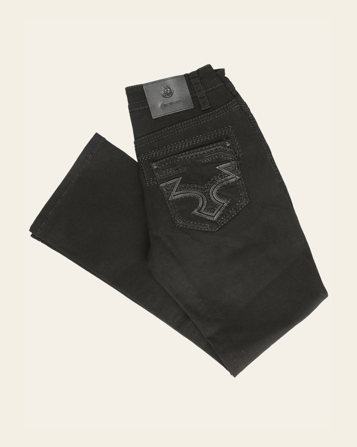 Centenario Men's Black Denim with Dark Embroidered Details 45312 on a warm cream background