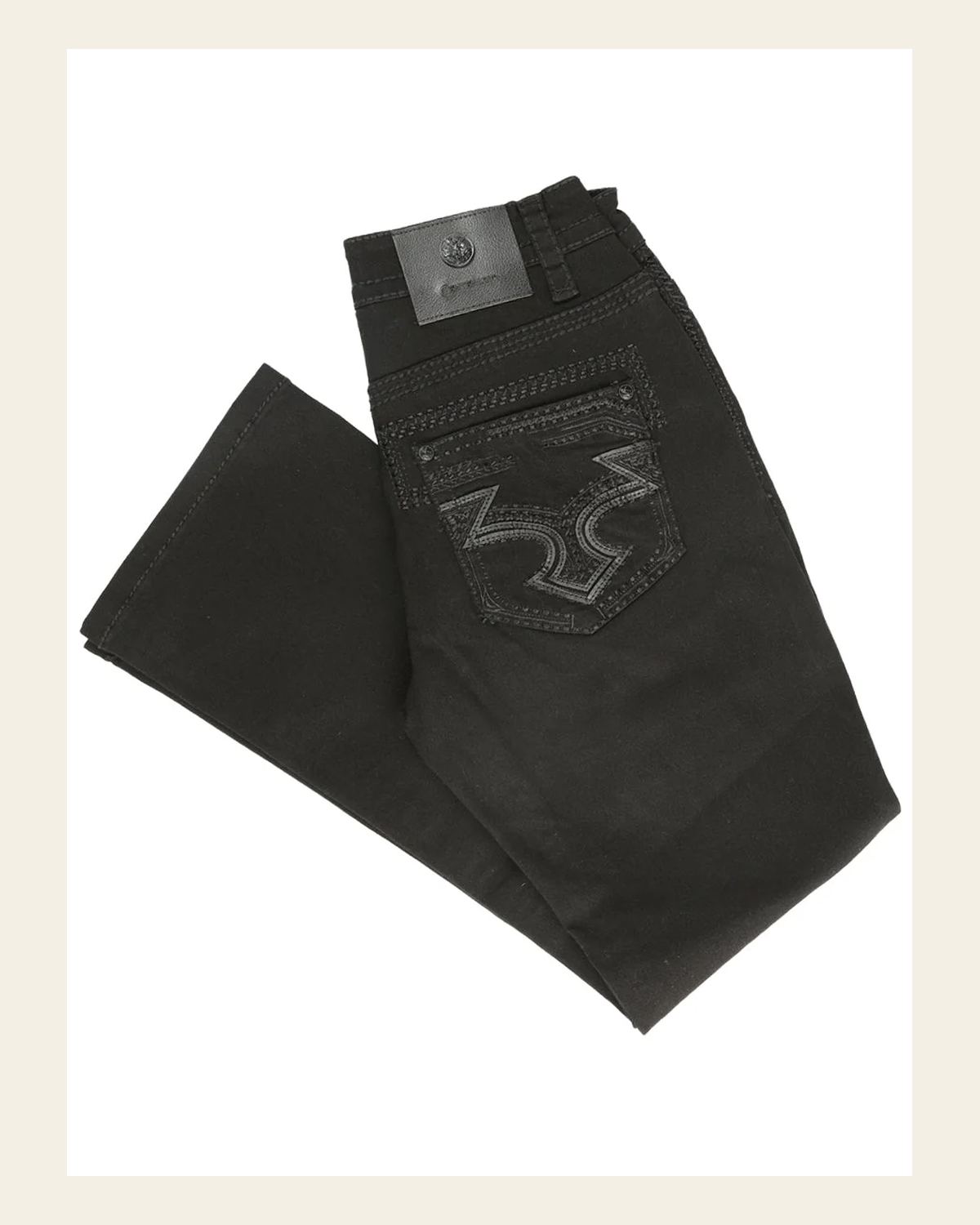 Centenario Men's Black Denim with Dark Embroidered Details 45312 on a warm cream background