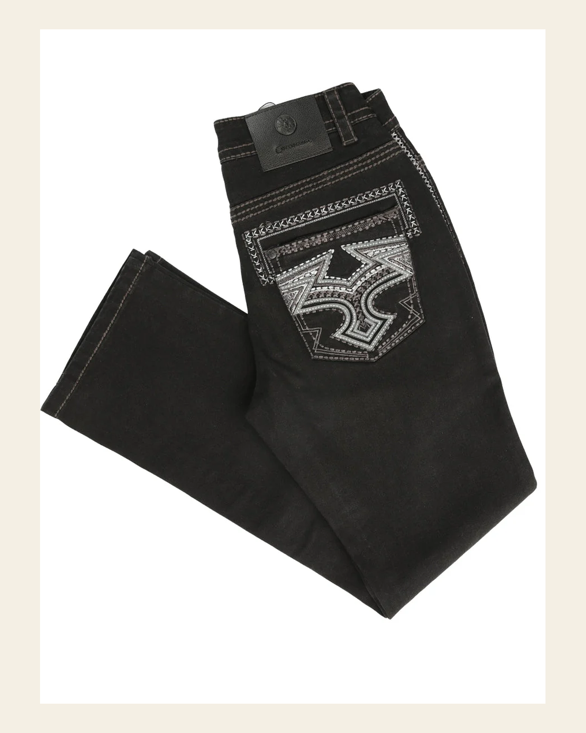 Centenario Men's Black Denim with Gray Embroidered Details 45311 on a warm cream background
