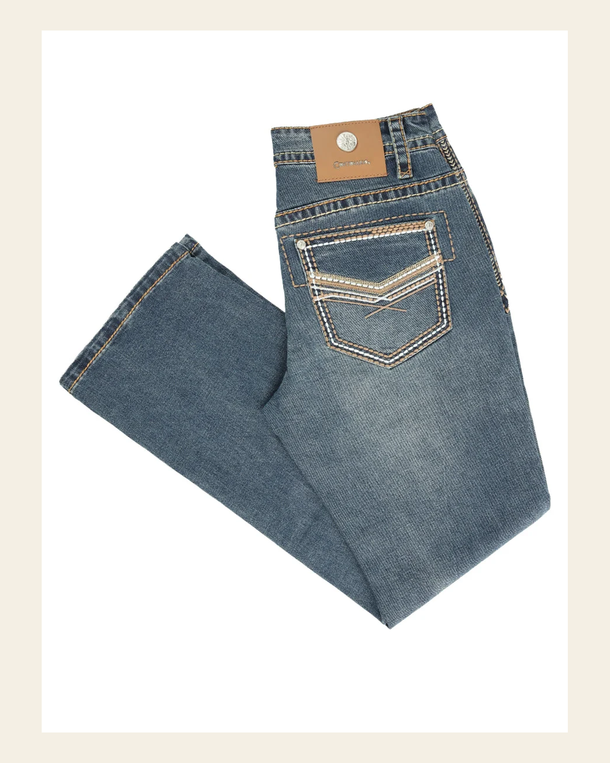 Centenario Men's Blue Denim with Embroidered Details 45314 on a warm cream background