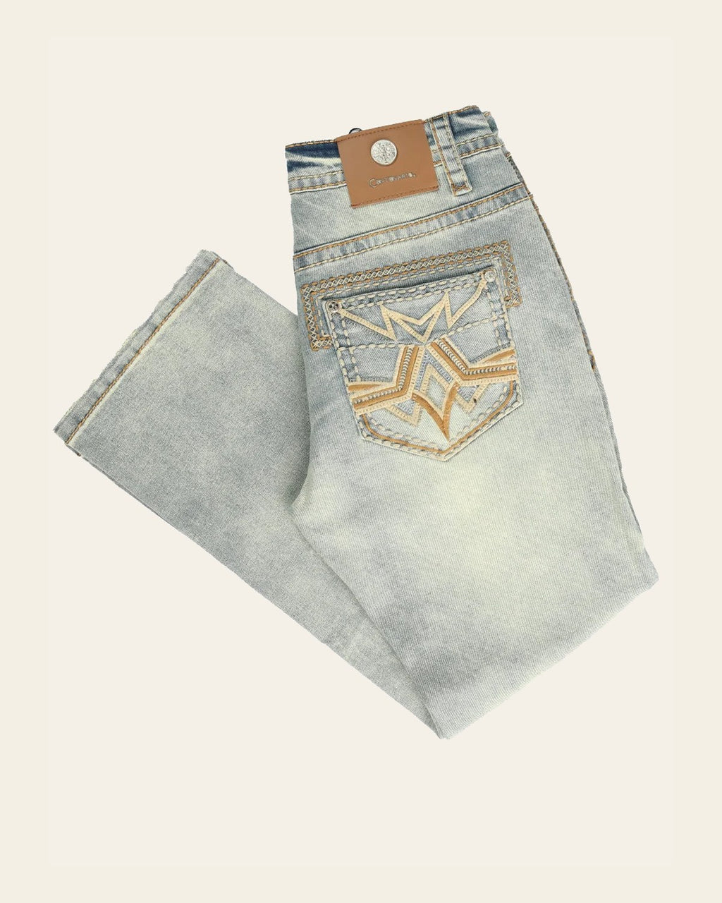 Centenario Men's Light Blue Denim with Embroidered Details 45317 on a warm cream background