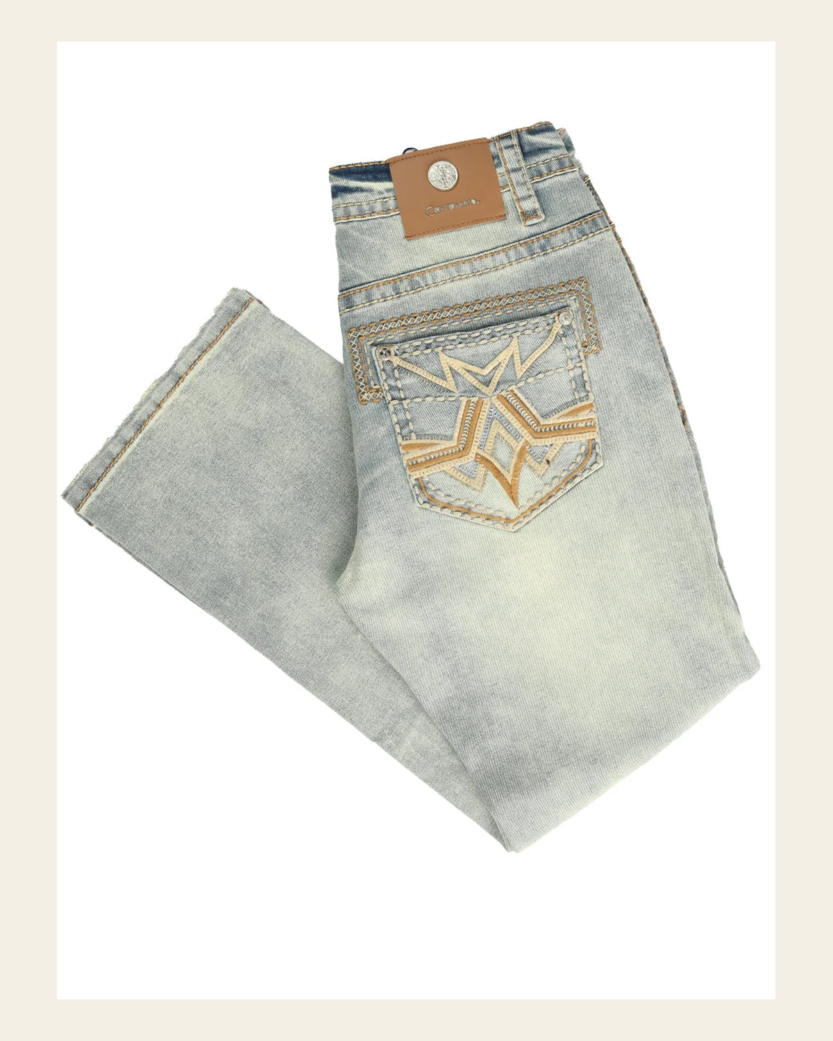 Centenario Men's Light Blue Denim with Embroidered Details 45317 on a warm cream background
