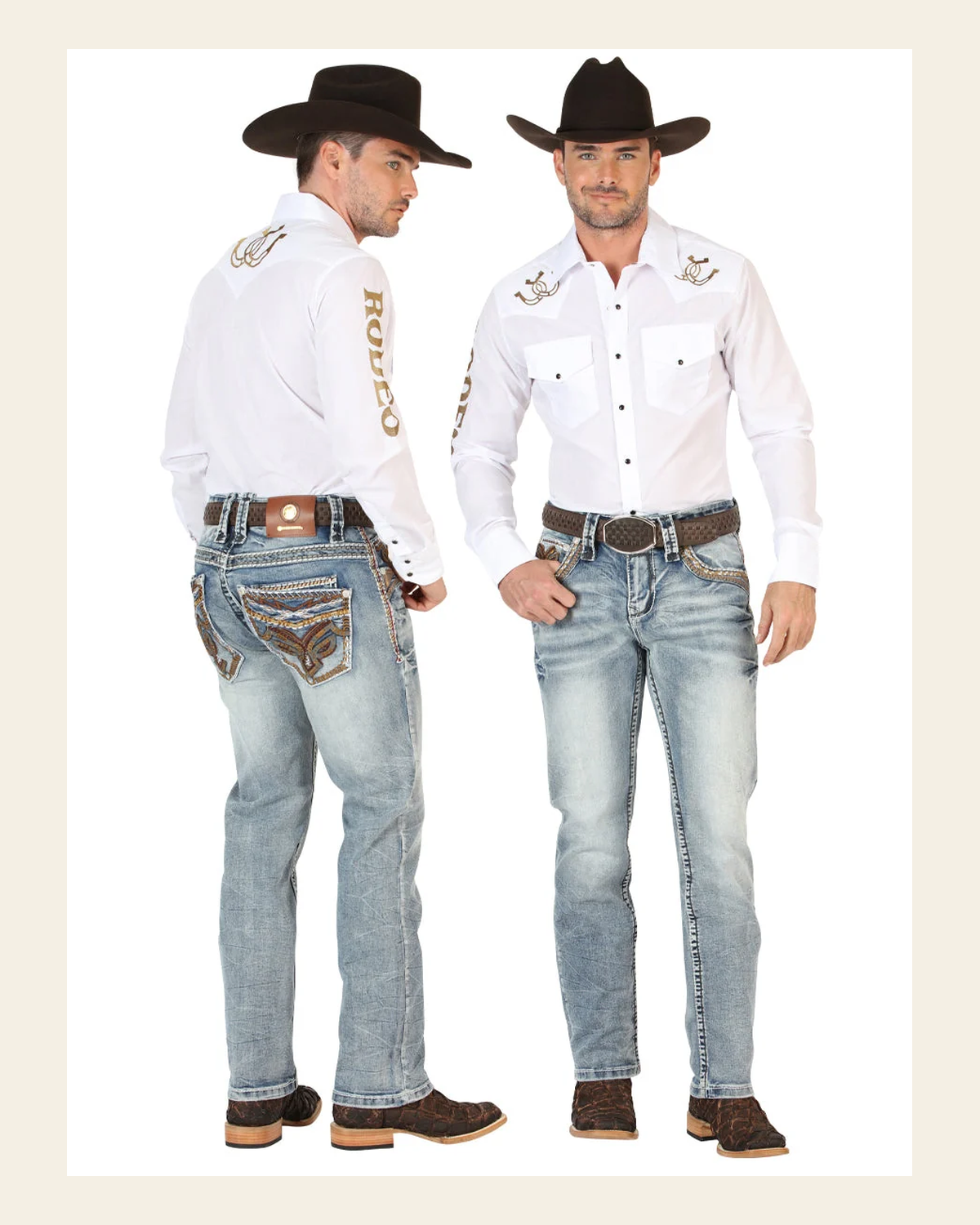 Centenario GOLD Men's Premium Denim Boot Cut Pants - Dark Blue 45530 on a warm cream background