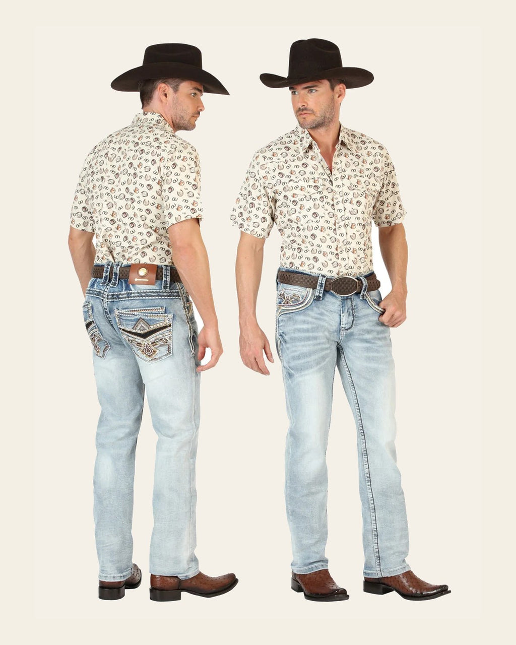 Centenario GOLD Men's Premium Denim Boot Cut Pants - Medium Blue 45533 on a warm cream background