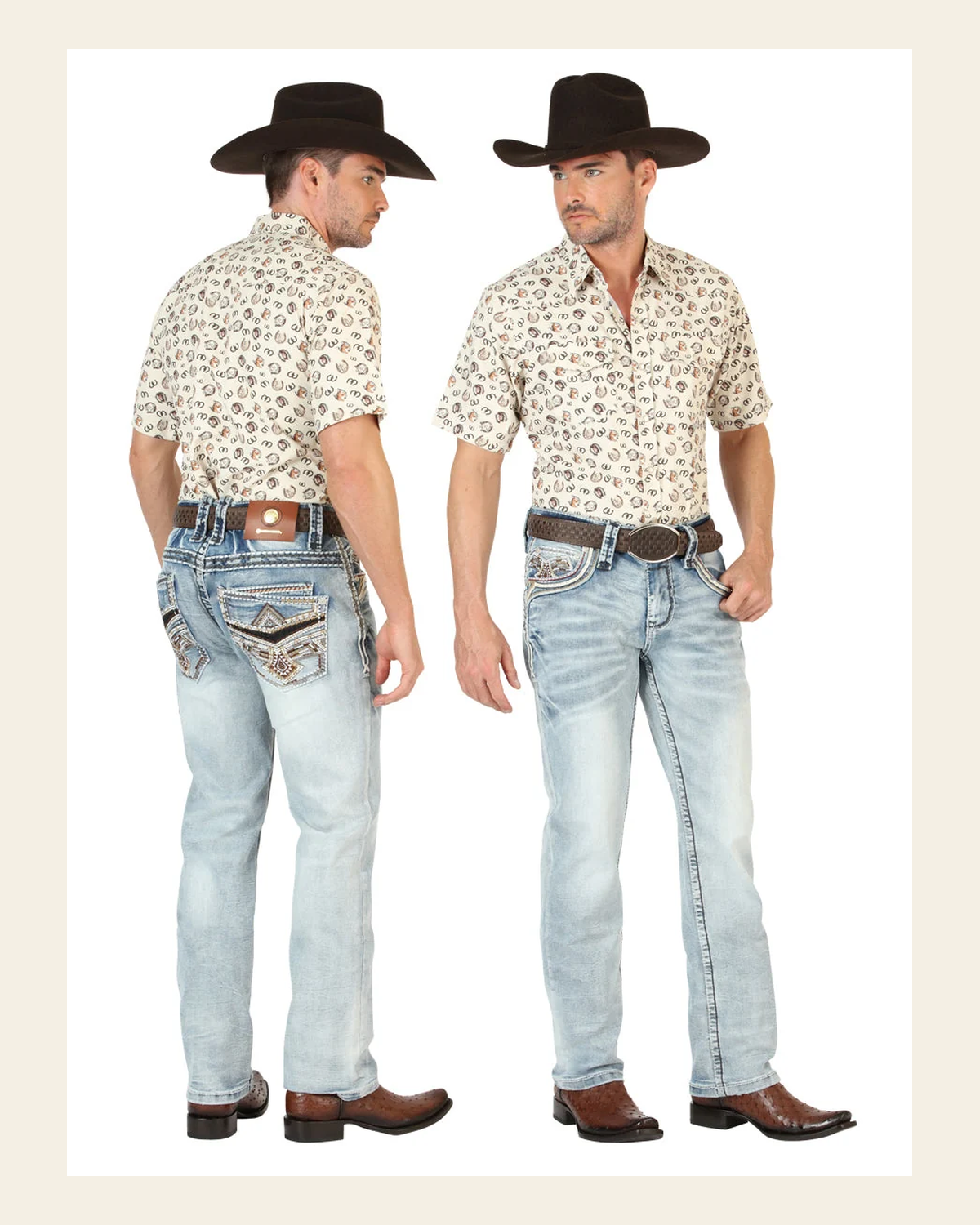 Centenario GOLD Men's Premium Denim Boot Cut Pants - Medium Blue 45533 on a warm cream background