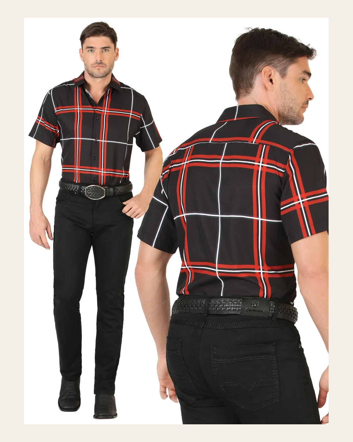 Centenario Extra Slim Fit Denim Pants - Black 45540 on a warm cream background