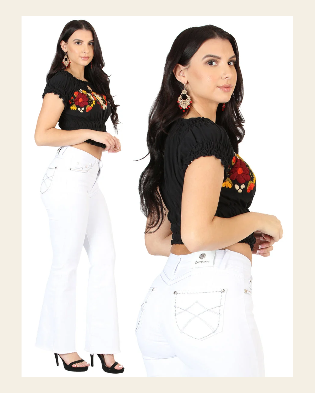 Centenario Women's White Bootcut Denim Jeans 45545 on a warm cream background