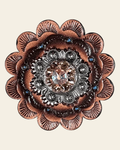 Champagne & AB Antique Silver 1" European Crystal Concho and Leather Rosette on a warm cream background