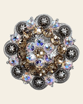 Champagne & AB Antique Silver 2" European Crystal Concho on a warm cream background
