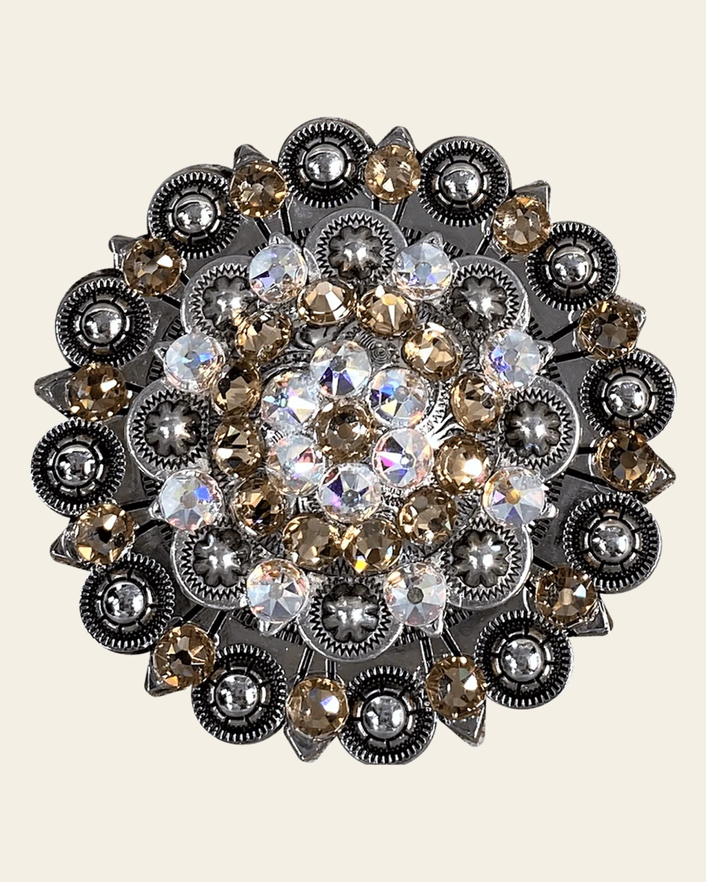 Champagne & AB Antique Silver Berry Jacket European Crystal Concho on a warm cream background