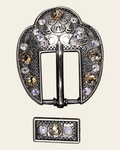 Champagne & AB Antique Silver European Crystal Fancy Buckle on a warm cream background