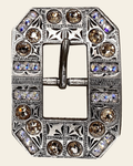Champagne & AB Antique Silver European Crystal Square Cart Buckle on a warm cream background