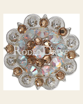 Champagne & AB Bright Silver 1.5" European Crystal Concho on a warm cream background