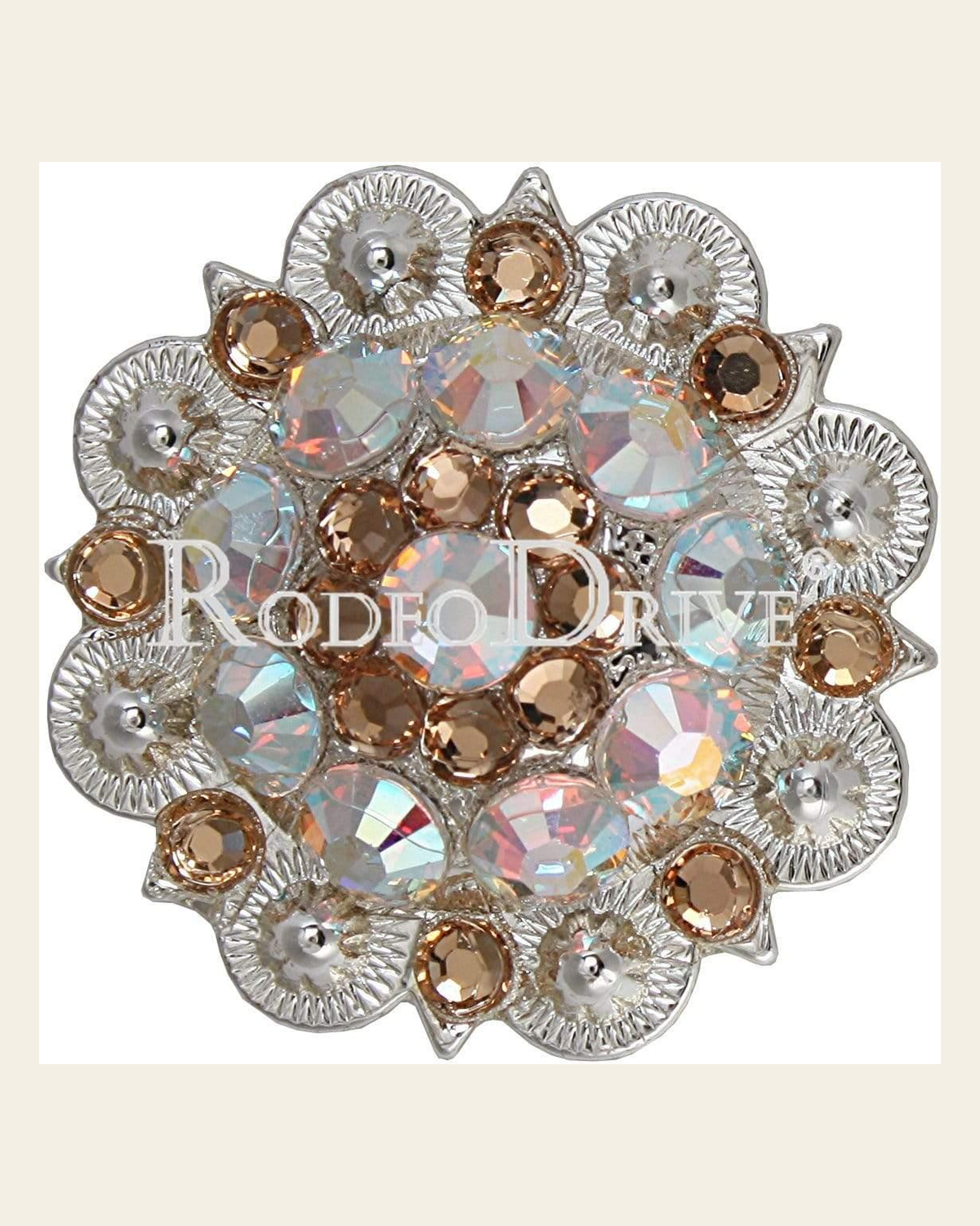 Champagne & AB Bright Silver 1.5" European Crystal Concho on a warm cream background