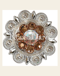 Champagne & AB Bright Silver 1" European Crystal Concho on a warm cream background