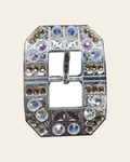 Champagne & AB Bright Silver European Crystal Square Cart Buckle on a warm cream background